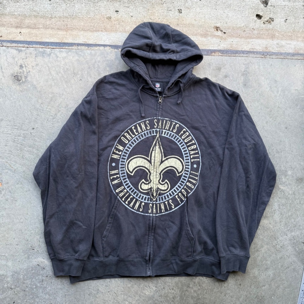 NFL Team Apparel New Orleans Saints Full Zip Hoodie Black Graphic Mens 2XL